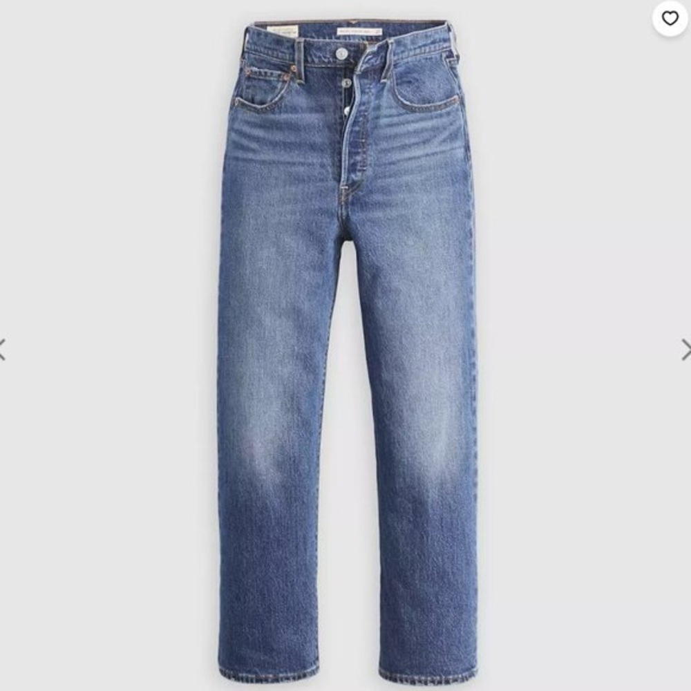 Levi’s Ribcage Straight Ankle Blue Size 29 Raw Frayed Hem Wide-Leg Jeans Denim